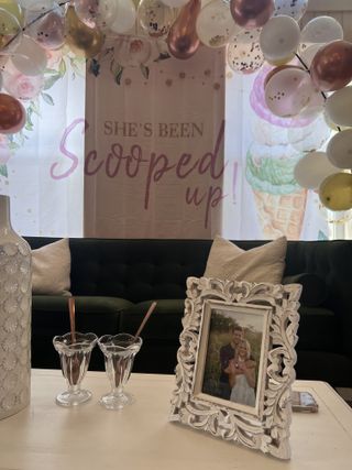 Ice cream social bridal shower lounge vignette